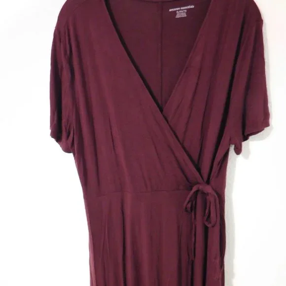 Amazon Essentials | Dresses | Amazon Essentials Womens Short Sleeve  Fauxwrap Dress Xl Burgundy | Poshmark